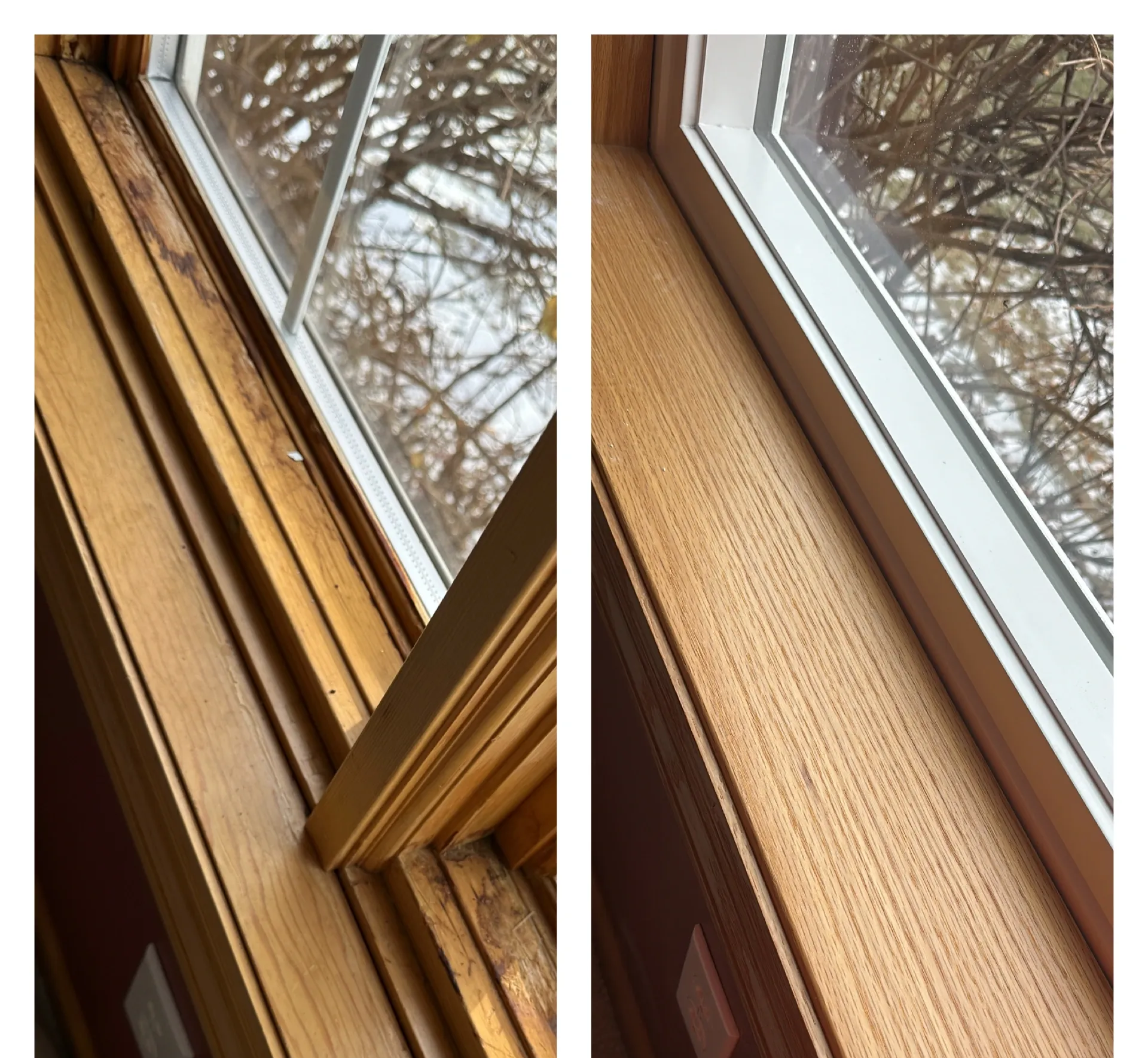 Wood trim restoration before and after